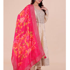 Pink Women's Viscose Dola Silk Dupatta suitable for Navratri, Diwali & All Occasions DB2213