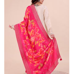 Pink Women's Viscose Dola Silk Dupatta suitable for Navratri, Diwali & All Occasions