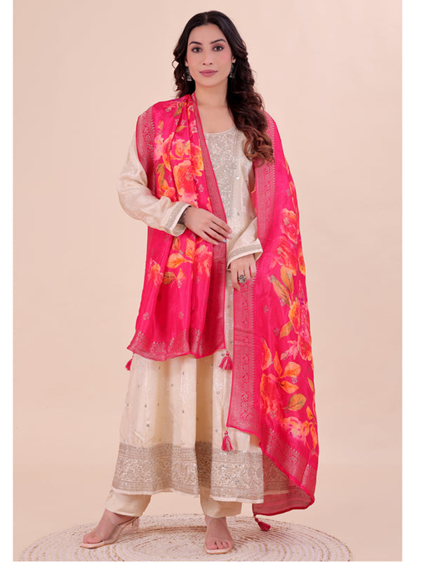 Pink Women's Viscose Dola Silk Dupatta suitable for Navratri, Diwali & All Occasions DB2213