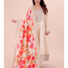 White Women's Viscose Dola Silk Dupatta suitable for Navratri, Diwali & All Occasions DB2214