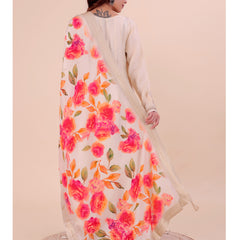 White Women's Viscose Dola Silk Dupatta suitable for Navratri, Diwali & All Occasions DB2214