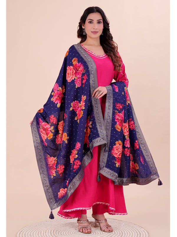 Purple Women's Viscose Dola Silk Dupatta suitable for Navratri, Diwali & All Occasions