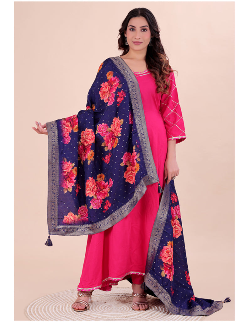 Purple Women's Viscose Dola Silk Dupatta suitable for Navratri, Diwali & All Occasions DB2215
