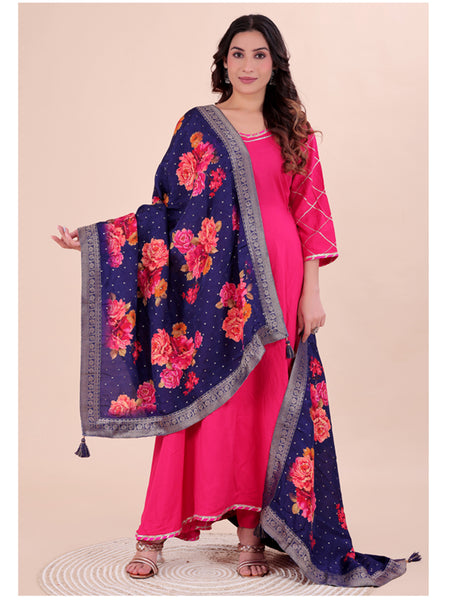 Purple Women's Viscose Dola Silk Dupatta suitable for Navratri, Diwali & All Occasions
