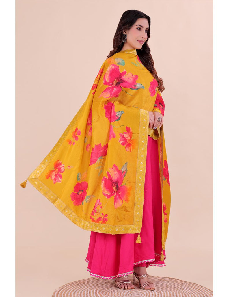Yellow Women's Viscose Dola Silk Dupatta suitable for Navratri, Diwali & All Occasions DB2216