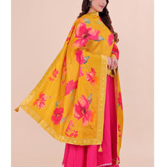 Yellow Women's Viscose Dola Silk Dupatta suitable for Navratri, Diwali & All Occasions DB2216