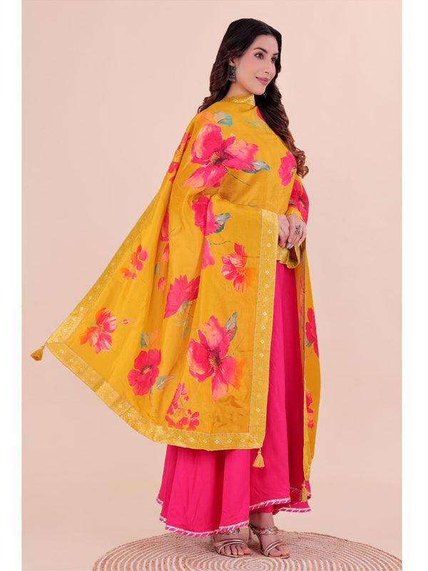 Yellow Women's Viscose Dola Silk Dupatta suitable for Navratri, Diwali & All Occasions DB2216