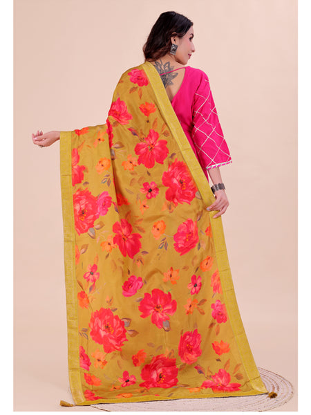 Yellow Women's Viscose Dola Silk Dupatta suitable for Navratri, Diwali & All Occasions