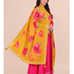 Yellow Women's Viscose Dola Silk Dupatta suitable for Navratri, Diwali & All Occasions