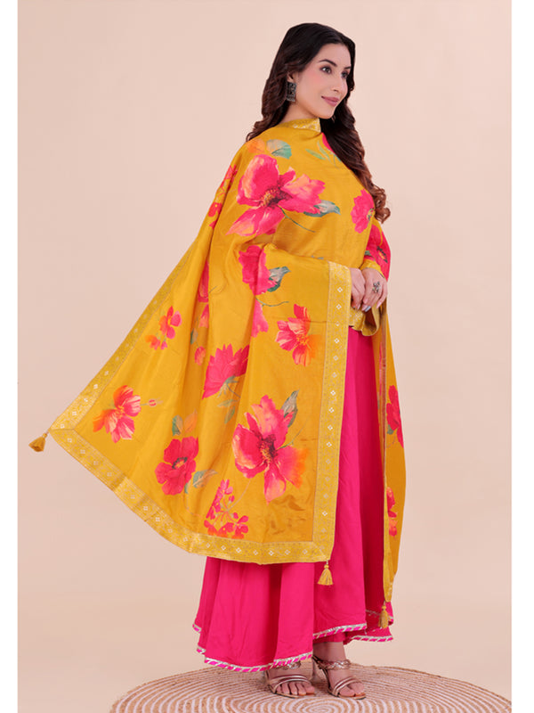 Yellow Women's Viscose Dola Silk Dupatta suitable for Navratri, Diwali & All Occasions