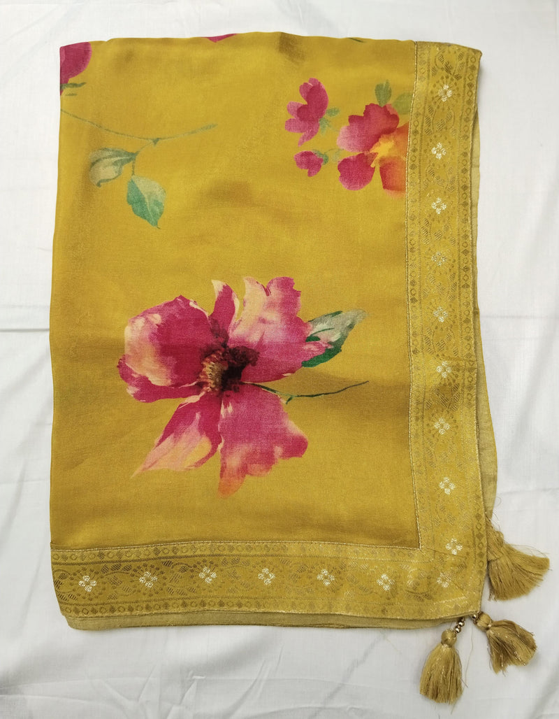Yellow Women's Viscose Dola Silk Dupatta suitable for Navratri, Diwali & All Occasions DB2216
