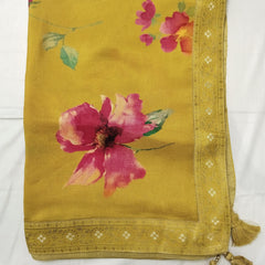 Yellow Women's Viscose Dola Silk Dupatta suitable for Navratri, Diwali & All Occasions DB2216