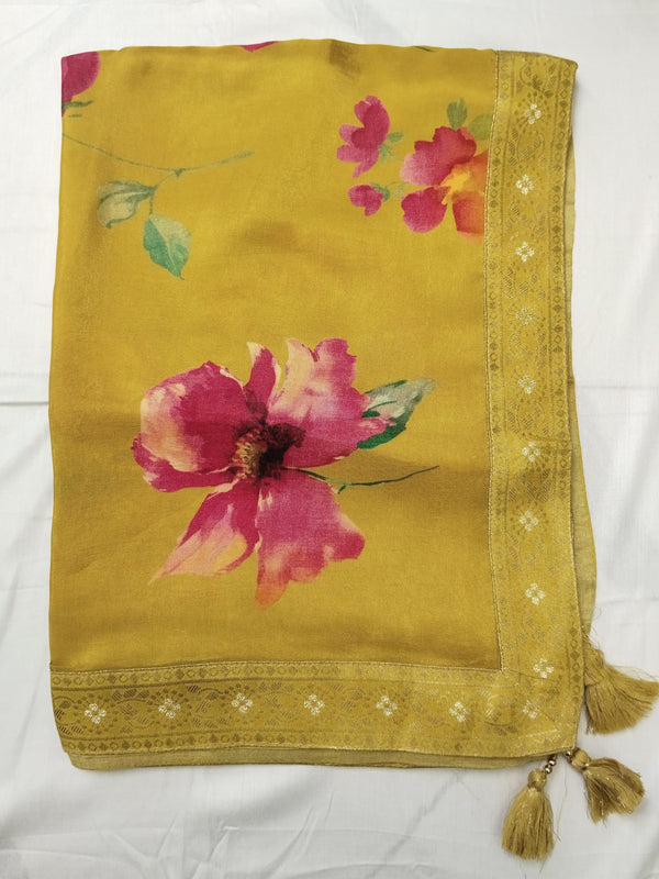 Yellow Women's Viscose Dola Silk Dupatta suitable for Navratri, Diwali & All Occasions DB2216