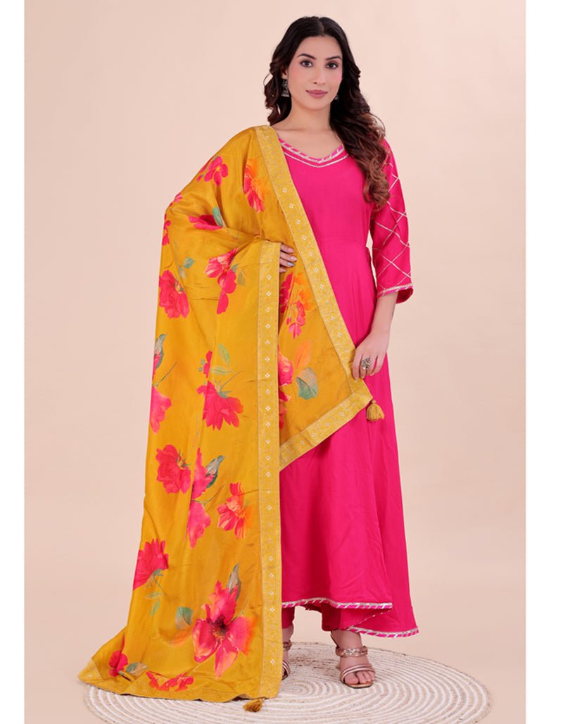 Mustard Yellow Women's Viscose Dola Silk Dupatta suitable for Navratri, Diwali & All Occasions DB2217