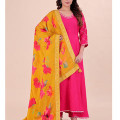 Mustard Yellow Women's Viscose Dola Silk Dupatta suitable for Navratri, Diwali & All Occasions DB2217