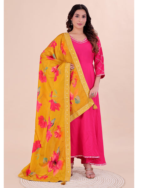 Mustard Yellow Women's Viscose Dola Silk Dupatta suitable for Navratri, Diwali & All Occasions DB2217