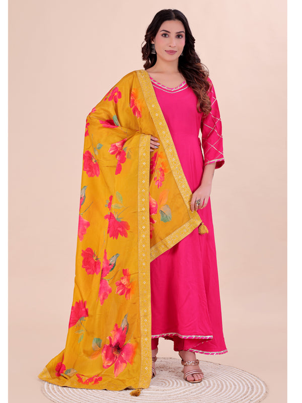 Mustard Yellow Women's Viscose Dola Silk Dupatta suitable for Navratri, Diwali & All Occasions DB2217