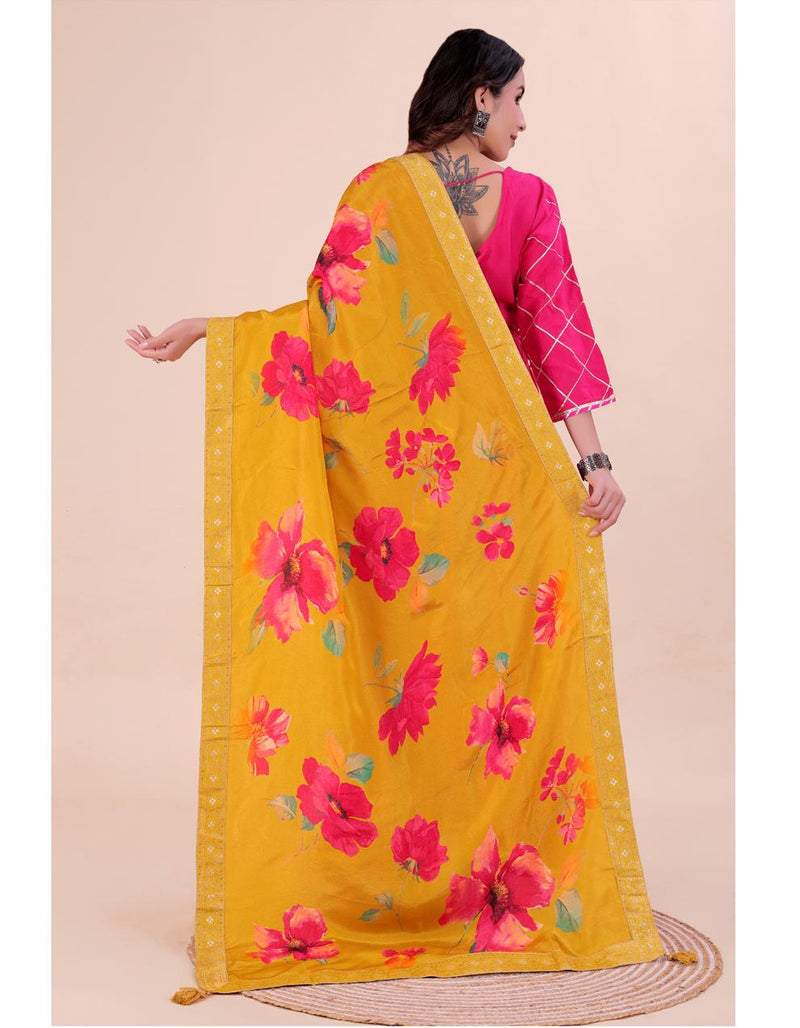 Yellow Women's Viscose Dola Silk Dupatta suitable for Navratri, Diwali & All Occasions DB2216