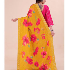 Yellow Women's Viscose Dola Silk Dupatta suitable for Navratri, Diwali & All Occasions DB2216