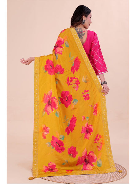 Yellow Women's Viscose Dola Silk Dupatta suitable for Navratri, Diwali & All Occasions DB2216