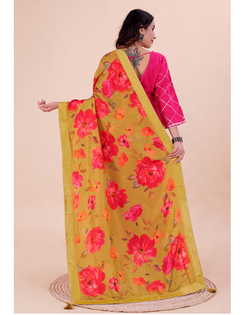 Mustard Yellow Women's Viscose Dola Silk Dupatta suitable for Navratri, Diwali & All Occasions DB2217