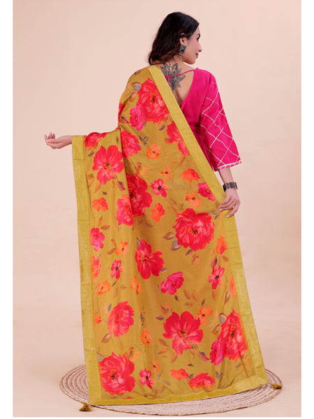 Mustard Yellow Women's Viscose Dola Silk Dupatta suitable for Navratri, Diwali & All Occasions