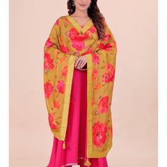 Mustard Yellow Women's Viscose Dola Silk Dupatta suitable for Navratri, Diwali & All Occasions DB2217