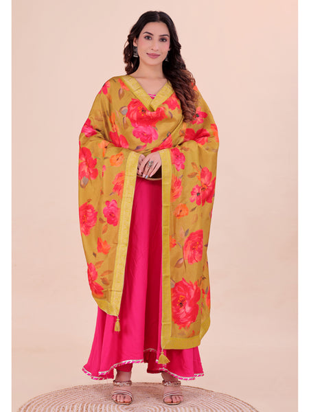 Mustard Yellow Women's Viscose Dola Silk Dupatta suitable for Navratri, Diwali & All Occasions DB2217