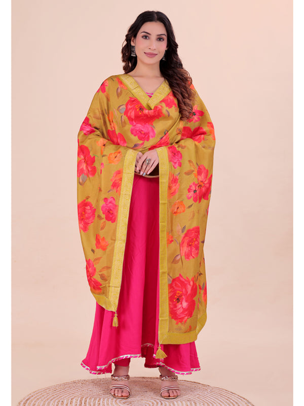 Mustard Yellow Women's Viscose Dola Silk Dupatta suitable for Navratri, Diwali & All Occasions DB2217