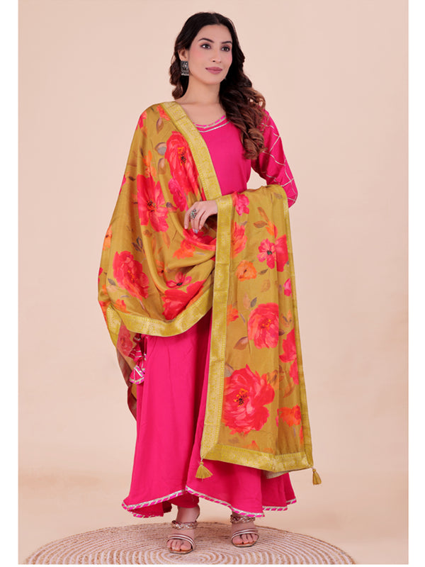 Mustard Yellow Women's Viscose Dola Silk Dupatta suitable for Navratri, Diwali & All Occasions