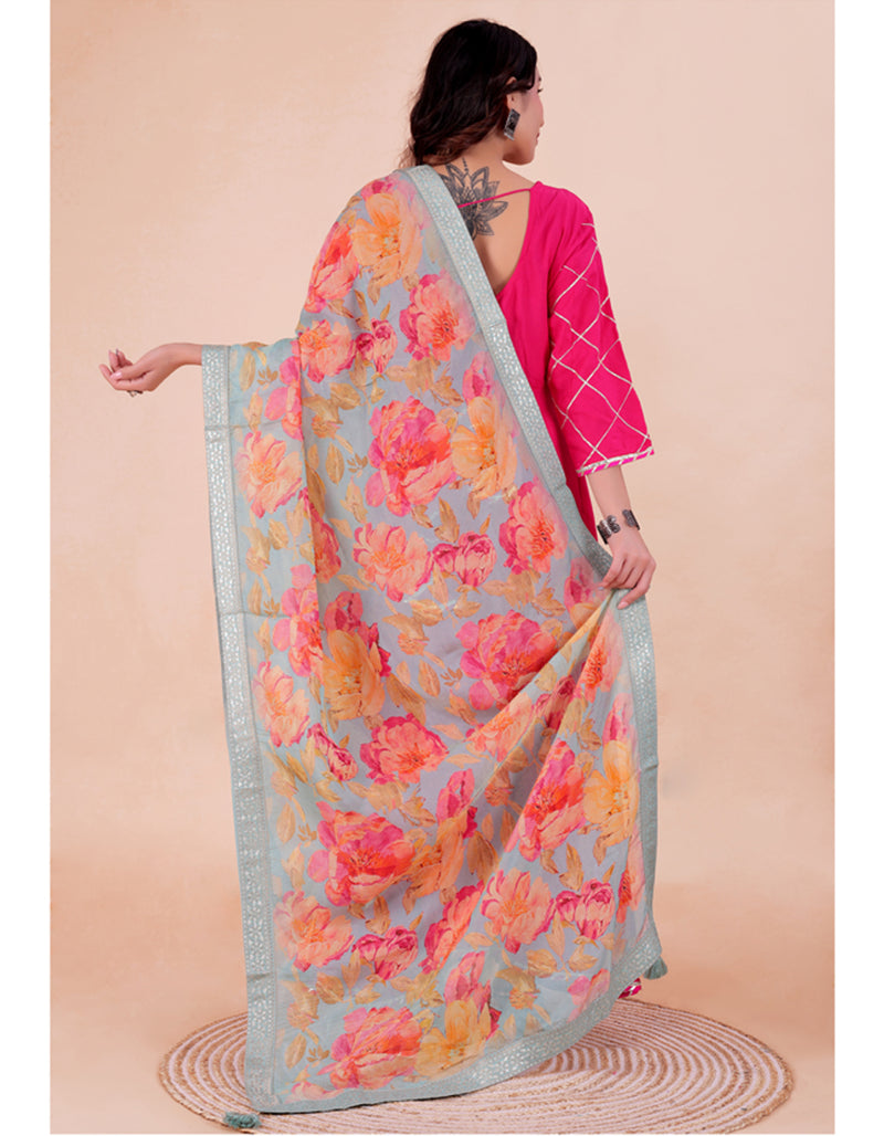 Blue Women's Viscose Dola Silk Dupatta suitable for Navratri, Diwali & All Occasions DB2218