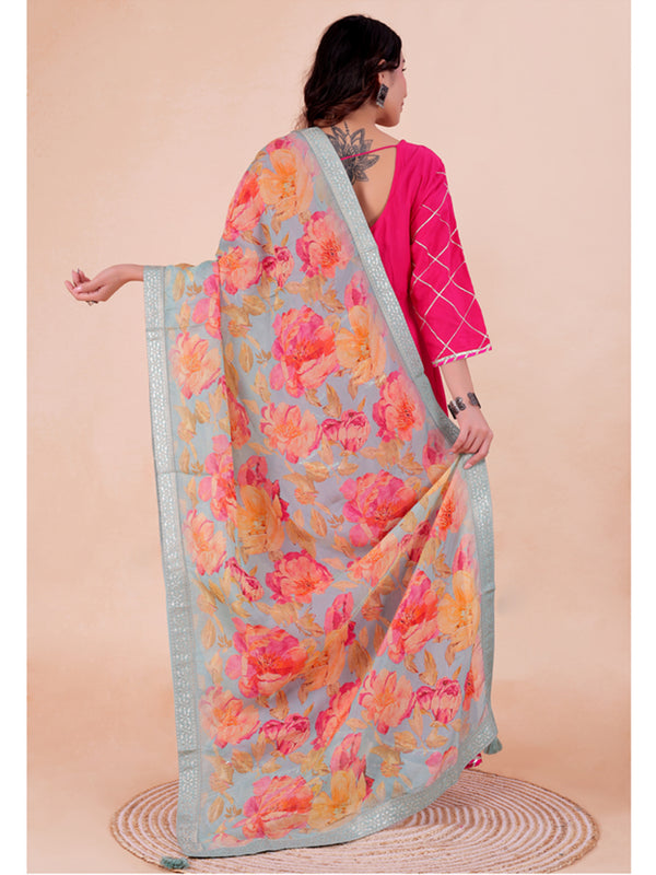 Blue Women's Viscose Dola Silk Dupatta suitable for Navratri, Diwali & All Occasions