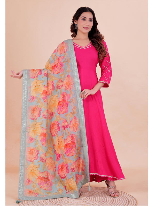 Blue Women's Viscose Dola Silk Dupatta suitable for Navratri, Diwali & All Occasions
