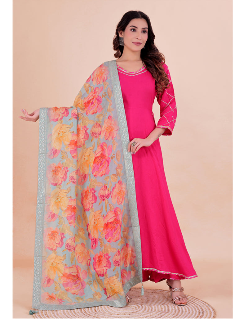 Blue Women's Viscose Dola Silk Dupatta suitable for Navratri, Diwali & All Occasions