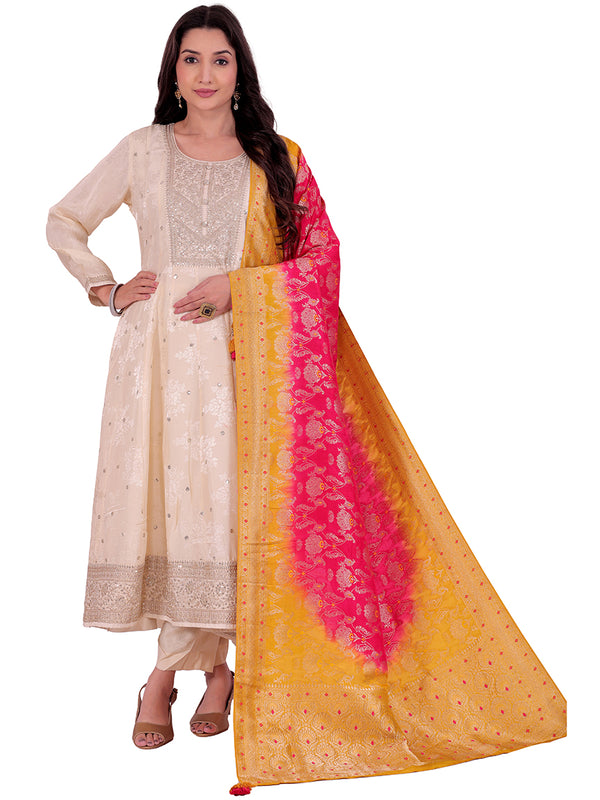 Multicolor Women's Mixed Silk Dupatta suitable for Navratri, Diwali & All Occasions
