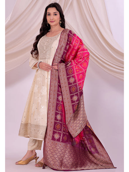 Multicolor Women's Mixed Silk Dupatta suitable for Navratri, Diwali & All Occasions