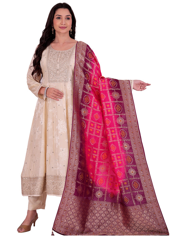 Multicolor Women's Mixed Silk Dupatta suitable for Navratri, Diwali & All Occasions DB2240