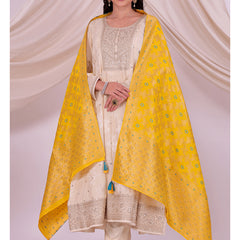 Desi Butik's Sunshine Yellow Woven Banarasi Dupatta