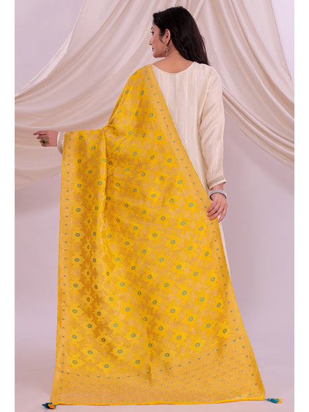 Desi Butik's Sunshine Yellow Woven Banarasi Dupatta