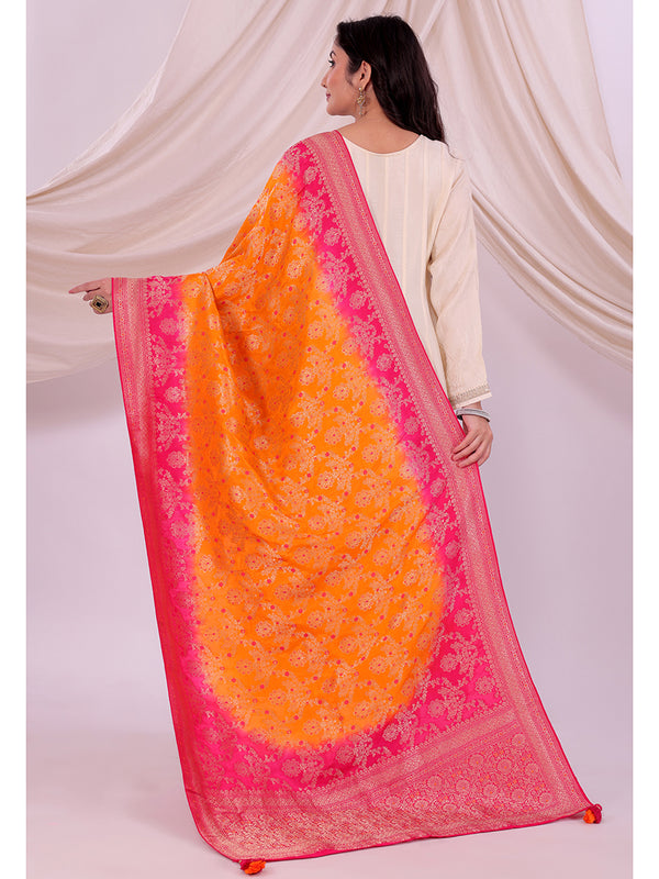 Desi Butik's Orange & Pink Ombre Banarasi Dupatta