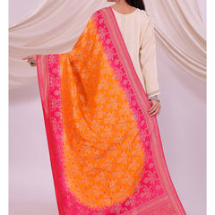 Desi Butik's Orange & Pink Ombre Banarasi Dupatta DB2242