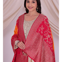 Desi Butik's Vibrant Orange & Rani Pink Banarasi Dupatta