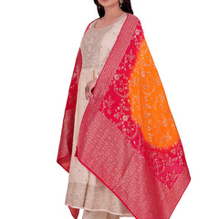Desi Butik's Vibrant Orange & Rani Pink Banarasi Dupatta DB2243