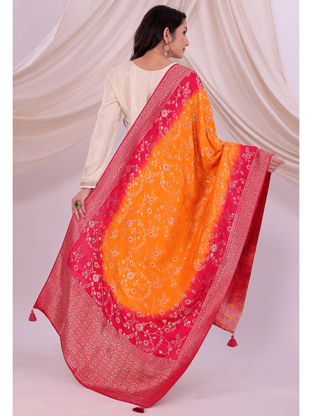 Desi Butik's Vibrant Orange & Rani Pink Banarasi Dupatta
