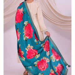 Desi Butik's Teal Blue Floral Printed Dupatta
