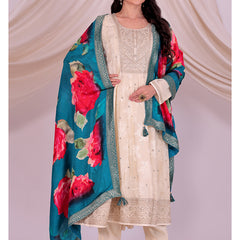 Desi Butik's Teal Blue Floral Printed Dupatta