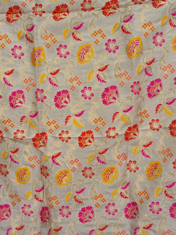 Desi Butik's  Cream Floral Woven Banarasi Dupatta