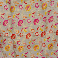 Desi Butik's  Cream Floral Woven Banarasi Dupatta DB2247
