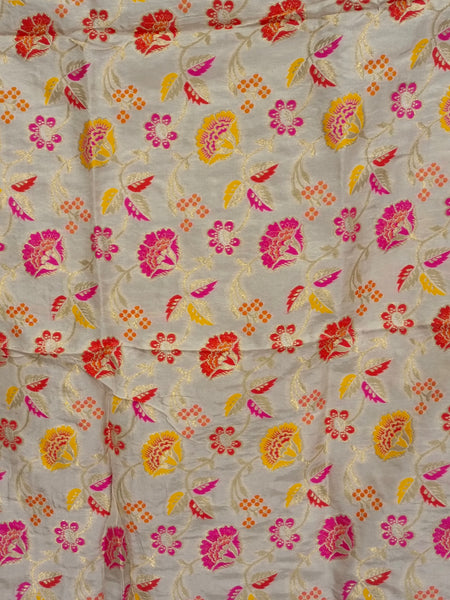 Desi Butik's  Cream Floral Woven Banarasi Dupatta DB2247