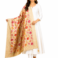 Desi Butik's  Cream Floral Woven Banarasi Dupatta DB2247